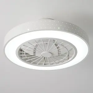 White Dia 48cm Round Acrylic Dot Lampshade Ceiling Mounted LED Fan Light, 5 Blades with Remote Controller