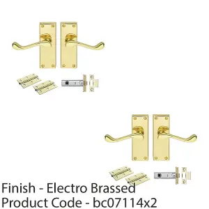 2 PACK - Victorian Scroll Door Handle & Latch Pack Set- Electro Brassed Lever on Plate Kit