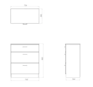 Ready assembled Matt dark oak effect 3 Drawer Deep Chest of drawers (H)885mm (W)765mm (D)415mm