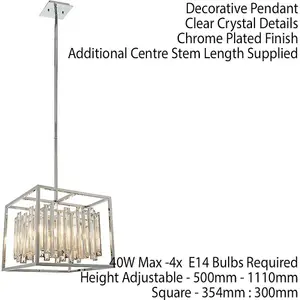 Hanging Ceiling Pendant Light Chrome & Crystal Gorgeous Modern Square Box Shade