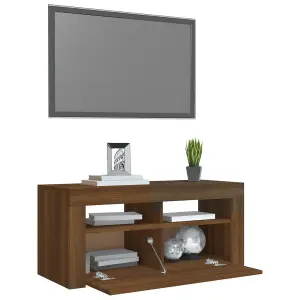 Berkfield TV Cabinet with LED Lights Brown Oak 90x35x40 cm