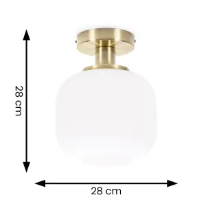 ValueLights Calpe Gold Flush Ceiling Light with Ribbed Frosted Glass Shade - LED Bulb Included