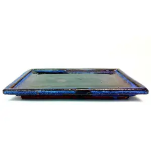 30cm Glazed Bonsai Pot Drip Tray - Rectangle - Blue