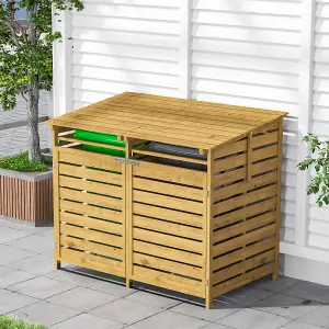 Outdoor Garden Spruce Wood Trash Can Storage Shed with Latch