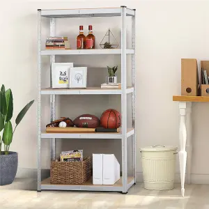 Yaheetech Silver Metal 5 Tier Storage Rack with Adjustable Shelves