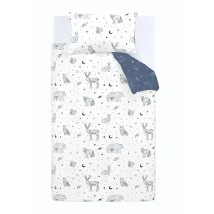 Bianca Brushed Starlight Animals Reversible Cotton Duvet Cover Set with Pillowcases White/ Blue