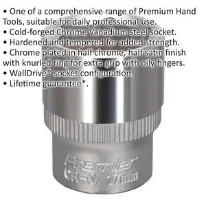 17mm Forged Steel Drive Socket with 3/8 Inch Square Drive - Durable Chrome Vanadium Tool