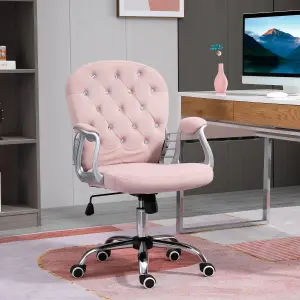 Vinsetto Office Chair Ergonomic 360 degree Swivel Diamante Tufted Home Work Velour Padded Base 5 Castor Wheels Pink