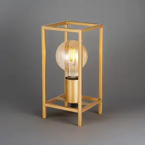 Vintage and Industrial Style Satin Gold Table Lamp with Rectangular Cage Design