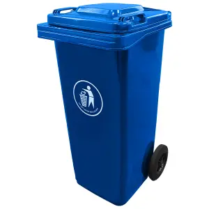 Express Wheelie Bins - Blue Outdoor Wheelie Bin for Trash and Rubbish 120L with Rubber Wheels