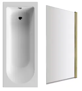 Round Single Ended Bath and Square Brushed Brass Screen - 1700 x 700mm