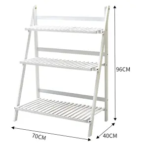 Garden White 3-Tier Foldable Wooden Plant Stand