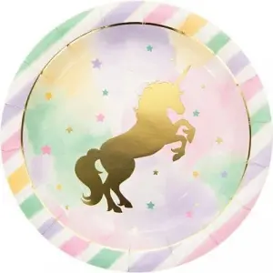 Creative Party Paper Unicorn Dinner Plate (Pack of 8) Pink/Green/Gold (One Size)