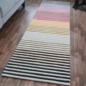 Spectrum Autumn Modern Wool Striped Runner Rugs in Multi - 60x230cm