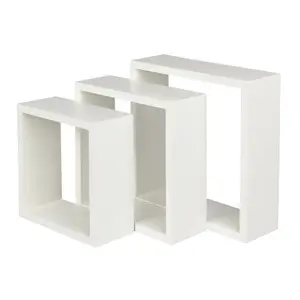 GoodHome Rigga White Cube shelf (L)23cm x (D)9.8cm, Set of 3