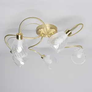 Litecraft Cora Satin Brass 5 Arm Tangle Bathroom Flush Ceiling Light