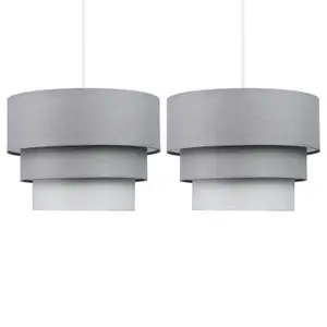 First Choice Lighting Pair of Grey Ombre 3 Tier Ceiling Light Shades