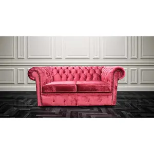 Chesterfield 2 Seater Sofa Settee Modena Pillarbox Red Velvet In Classic Style