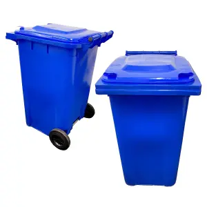 Blue 240L Standard Sized Outdoor Recycling Wheelie Bin With Rubber Wheels & Lid