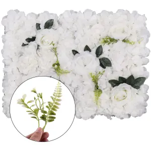 Artificial Flower Wall Backdrop Panel, 60cm x 40cm, White with Green Leaves