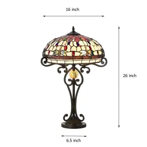 BELOFAY 16 inches Dragonfly Tiffany Table Lamps, Stained Glass Handmade Tiffany Vintage Bedside Table Lamps 30 inches Height