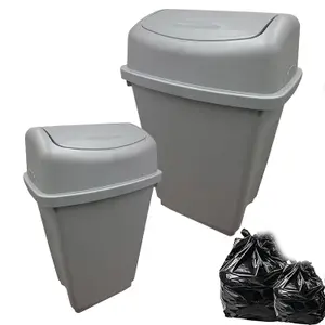 2x 50L Home Office Bathroom Silver Plastic Kitchen Waste Rubbish Bin With Swing Lid