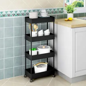 4 Tiers Black Plastic Kitchen Shelf Bathroom Storage Rack