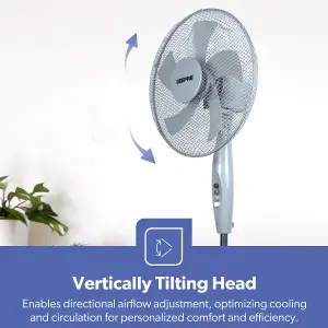 GEEPAS 16 Inch 5 blade Pedestal Fan 45W Powerful Free Standing Oscillating Cooling Fan Height and Tilt Adjustable, Grey