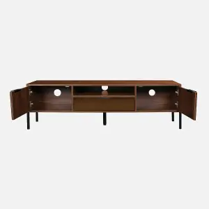 sweeek. 151.5cm vintage walnut wooden effect TV stand Glassy Walnut 151.5x38x44.7 cm