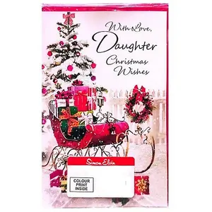 Simon Elvin With Love Daughter Sleigh Christmas Card (Pack of 6) Pink (One Size)