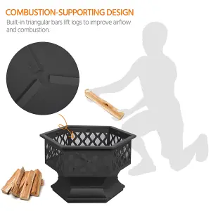 Yaheetech Heavy Duty Hex Fire Pit with Mesh Poker Sides