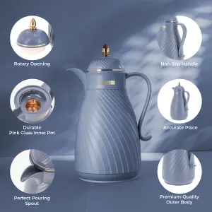 Royalford Glass Vacuum Flask Tea Carafe 1000ML Heat & Cold Retention Airpot