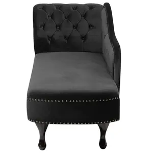 Left Hand Chaise Lounge Velvet Black NIMES