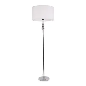 ValueLights Marissa Chrome Stacked Ball Floor Lamp with White Drum Shade - LED Bulb Included