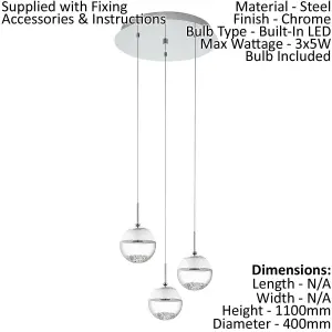 Pendant Ceiling Light Colour Chrome Shade Clear Glass Crystal Bulb LED 3x5W