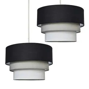 ValueLights Aztec Pair of Modern Round 3 Tier Turquoise Black Grey and White Fabric Ceiling Light Shades