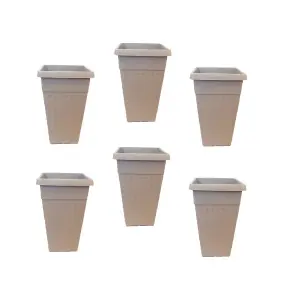 6 x 42cm Tall Athens Plant Pot Flared Garden Plastic Patio Flower Planter Taupe Colour