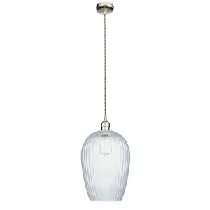 Luminosa Livorno Dome Pendant Ceiling Light Bright Nickel Plate, Clear Ribbed Glass