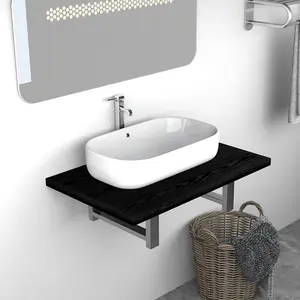 Berkfield Bathroom Wall Shelf for Basin Black 60x40x16.3 cm