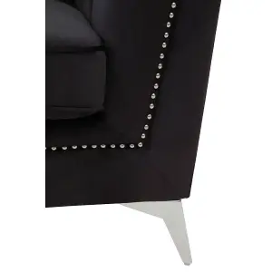 Interiors by Premier Hansa Three Seat Black Velvet Sofa