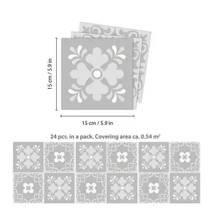 24 Pieces 15x15cm Ginnie Floral Light Grey Victorian Tile Stickers