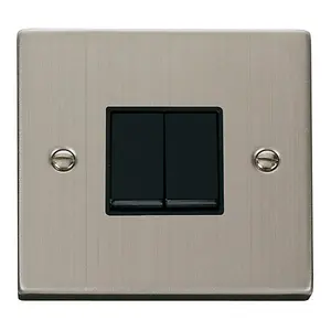 Stainless Steel 10A 2 Gang 2 Way Light Switch - Black Trim - SE Home