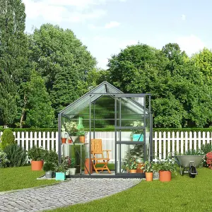 Polycarbonate Greenhouse Large Walk-in Garden Growhouse, Sliding Door & Twin Wall Panels with Steel Base 6x4 ft (Grey)