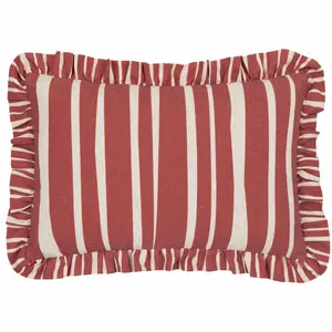 furn. Carmon Stripe Ruffle Linen/Red Polyester Filled Cushion, 40 x 60cm