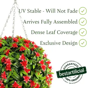 Best Artificial 28cm Red Lily Hanging Basket Flower Topiary Ball - Suitable for Outdoor Use - Weather & Fade Resistant