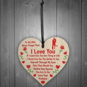 Red Ocean Wife Gifts From Husband I LOVE YOU Wooden Heart Valentines Anniversary Gift For Wife