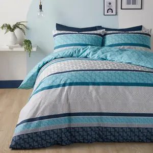 Rico Cotton Blend Geometric Duvet Cover Set with Pillowcases Teal / King - 2 Standard Pillowcase