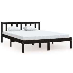 Berkfield Bed Frame Black Solid Wood Pine 150x200 cm King Size