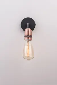 Harper Living Down Wall Light with On and Off Switch, Black with Copper Finish