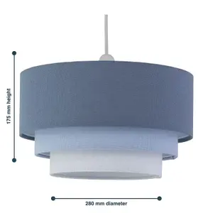 First Choice Lighting Set of 2 Gabi Blue Ombre Linen 3 Tier Ceiling Light Shades